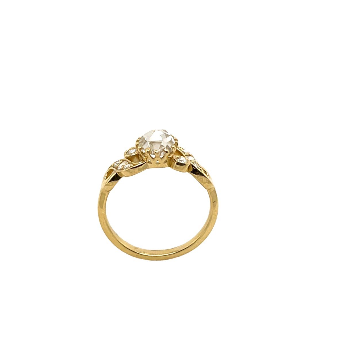 Bague Diamant En Or Jaune 18 Carats Sertie d'Un Diamant Taille Ancienne De 1,16 Carat-photo-3