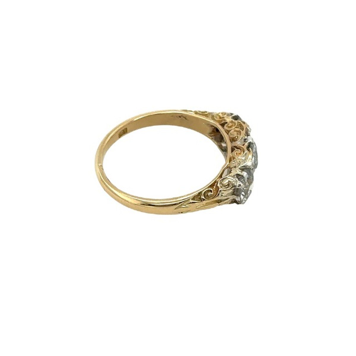 Vintage 18k Yellow Gold Ring With 3 Stones And 1.50 Ct Victorian Cut Diamonds-photo-2