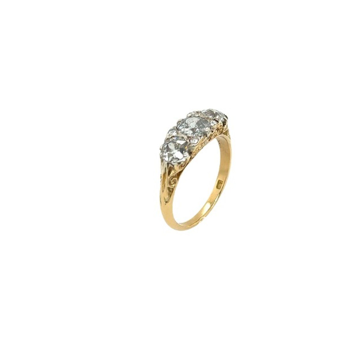 Vintage 18k Yellow Gold Ring With 3 Stones And 1.50 Ct Victorian Cut Diamonds-photo-3