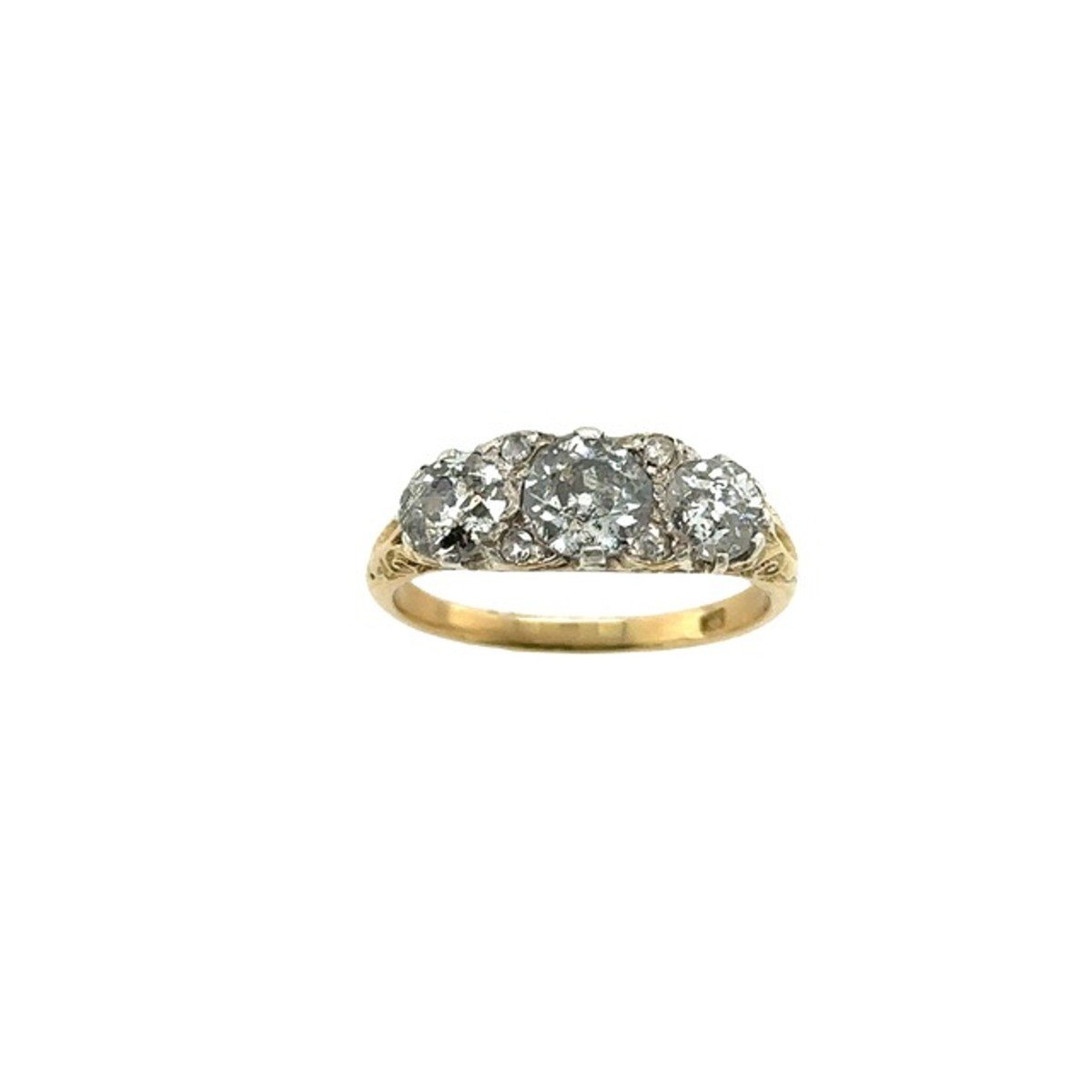 Vintage 18k Yellow Gold Ring With 3 Stones And 1.50 Ct Victorian Cut Diamonds-photo-2