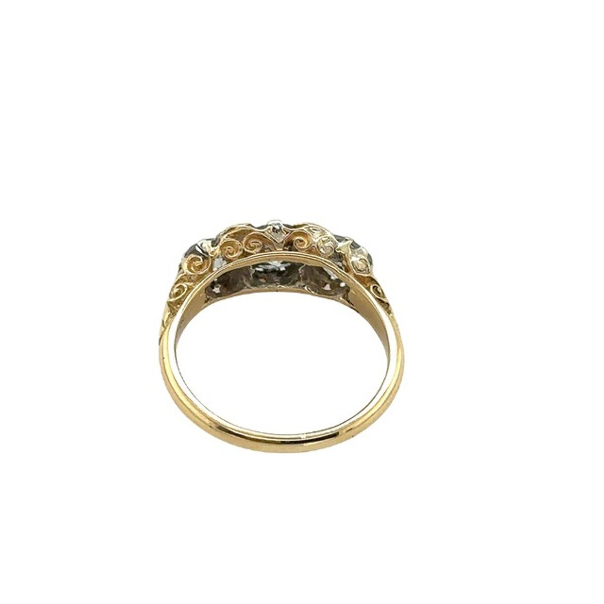 Vintage 18k Yellow Gold Ring With 3 Stones And 1.50 Ct Victorian Cut Diamonds-photo-4