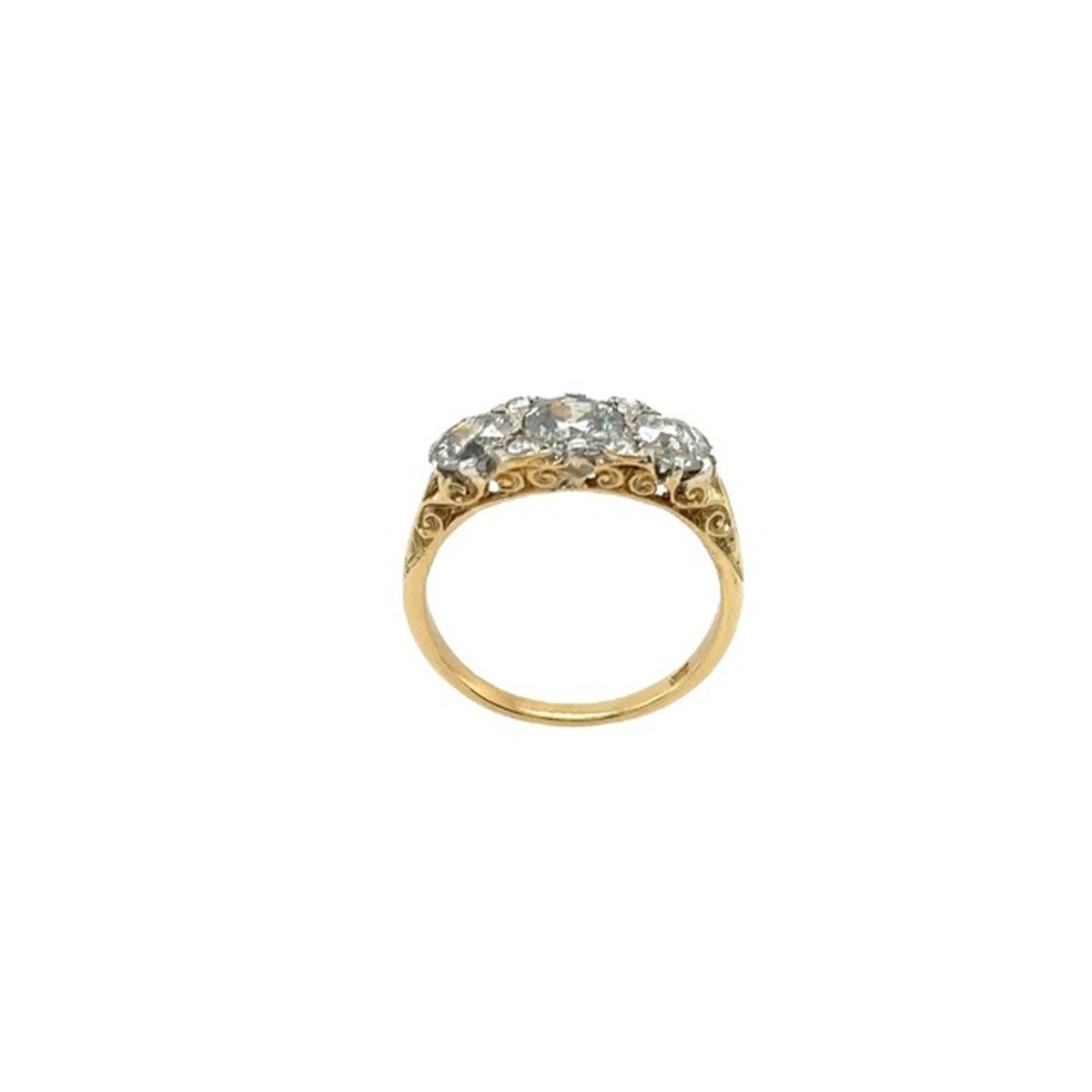 Vintage 18k Yellow Gold Ring With 3 Stones And 1.50 Ct Victorian Cut Diamonds-photo-7