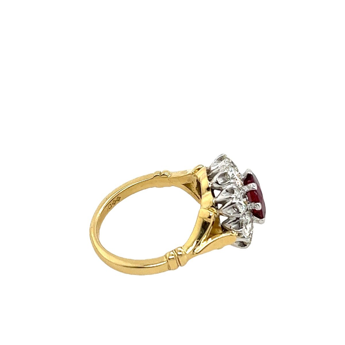 Q Cushion Shaped Ruby And Diamond Cluster Ring In 18k Yellow And White Gold-photo-2