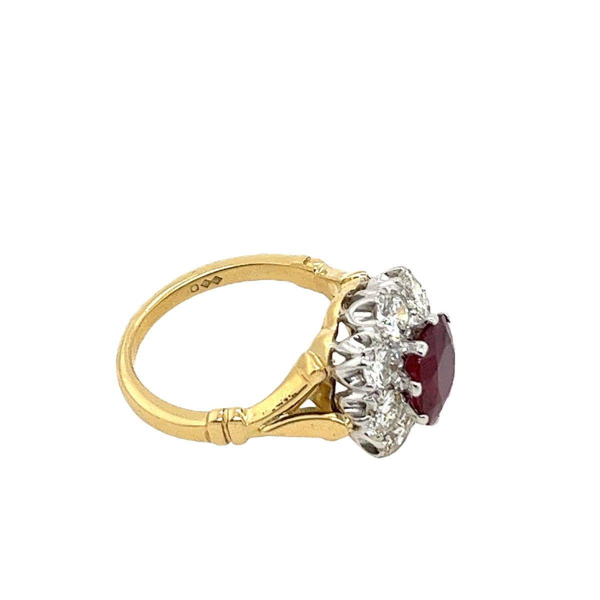 Q Cushion Shaped Ruby And Diamond Cluster Ring In 18k Yellow And White Gold-photo-1