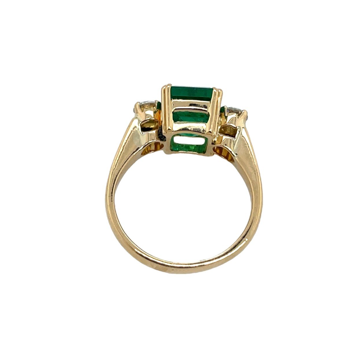 3 Stone Emerald And Diamond Ring, Set In 18k Yellow Gold-photo-2