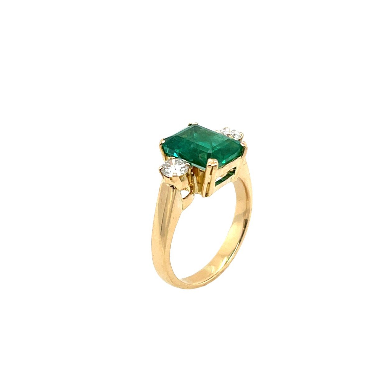 3 Stone Emerald And Diamond Ring, Set In 18k Yellow Gold-photo-5