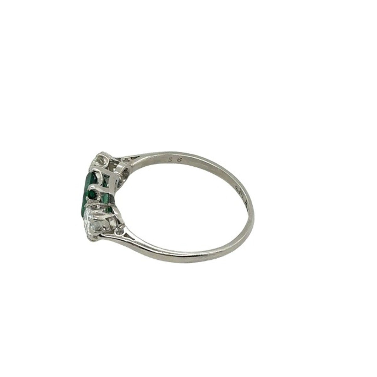 1.0 Ct Vintage Platinum Square Natural Emerald With 0.33 Ct Matching Diamonds-photo-3