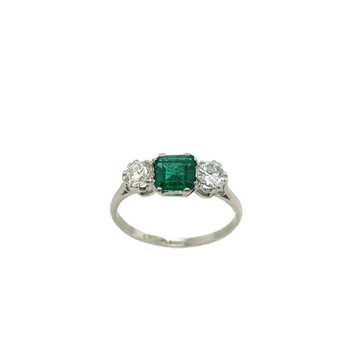 1.0 Ct Vintage Platinum Square Natural Emerald With 0.33 Ct Matching Diamonds