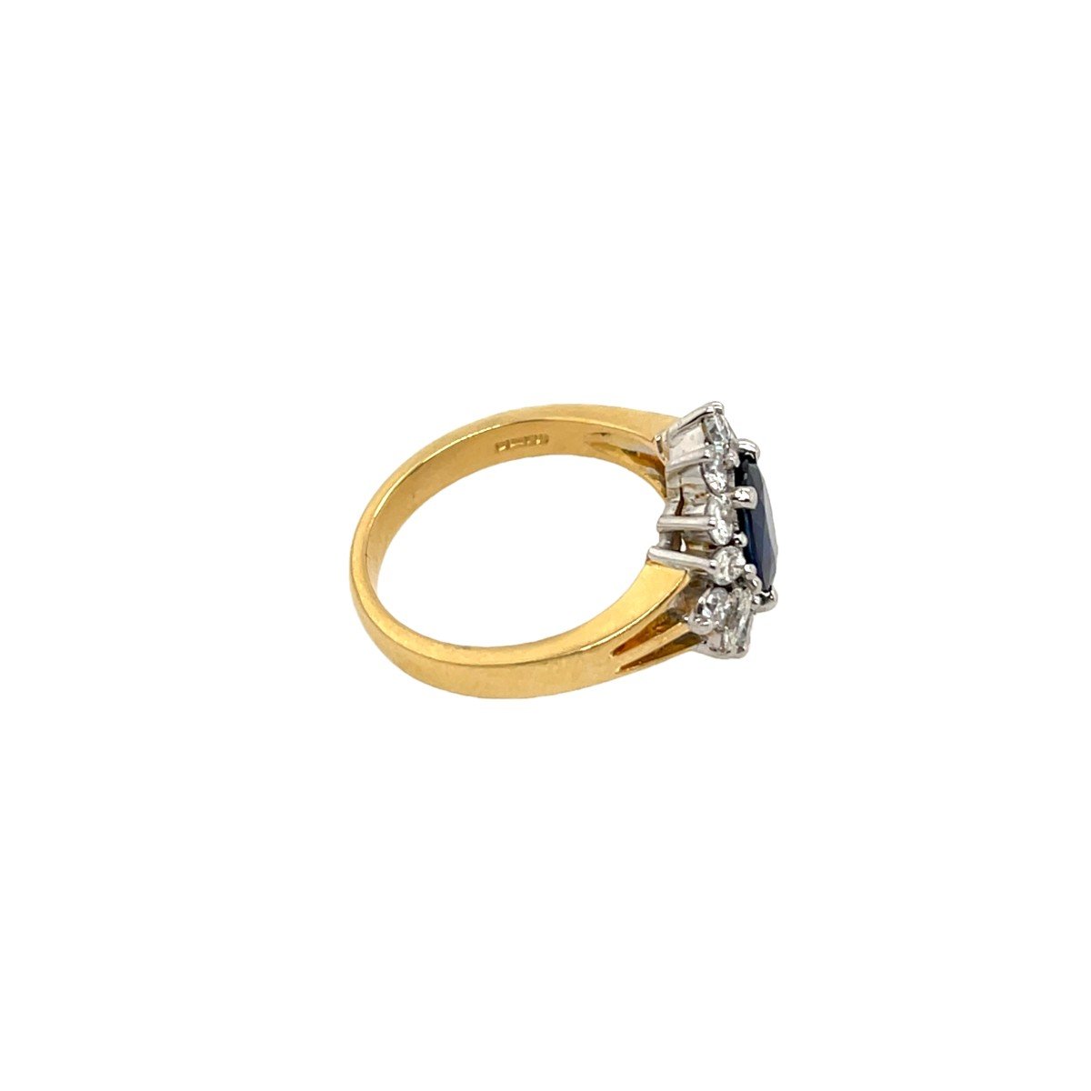 Bague Grappe De Saphirs Et De Diamants Sertie Sur Or Jaune Et Blanc 18 Carats-photo-1