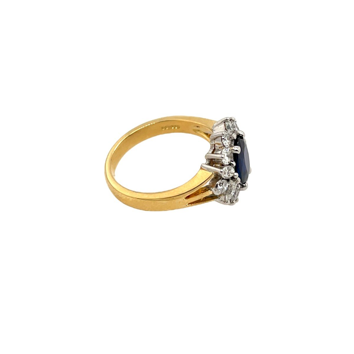 Bague Grappe De Saphirs Et De Diamants Sertie Sur Or Jaune Et Blanc 18 Carats-photo-2