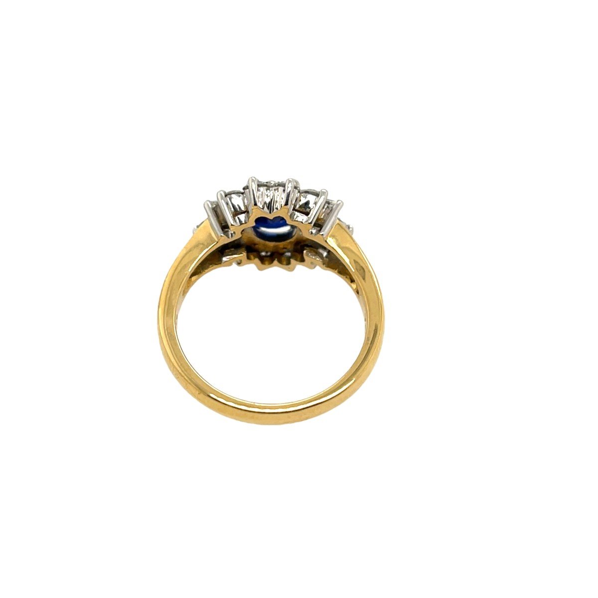 Bague Grappe De Saphirs Et De Diamants Sertie Sur Or Jaune Et Blanc 18 Carats-photo-3