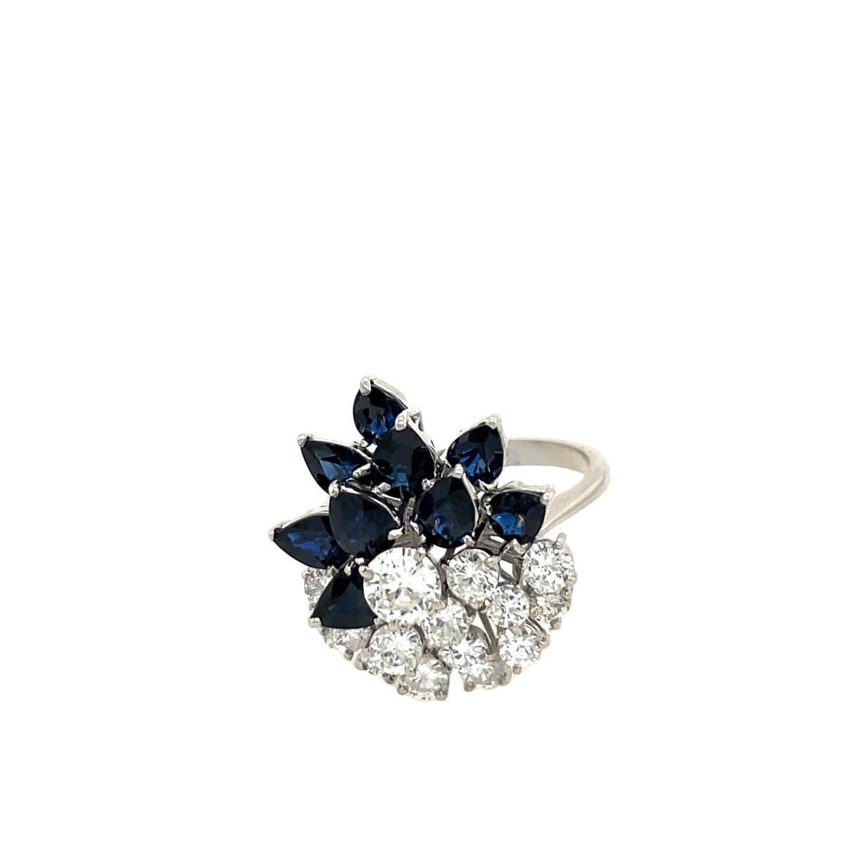 Bague Cluster Diamants Et Saphirs, Sertie Sur Or Blanc 18 Carats-photo-2