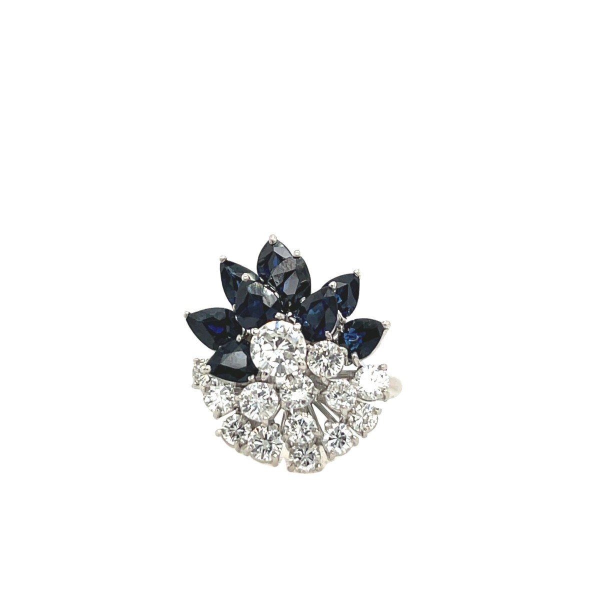 Diamond And Sapphire Cluster Ring, Set In 18k White Gold