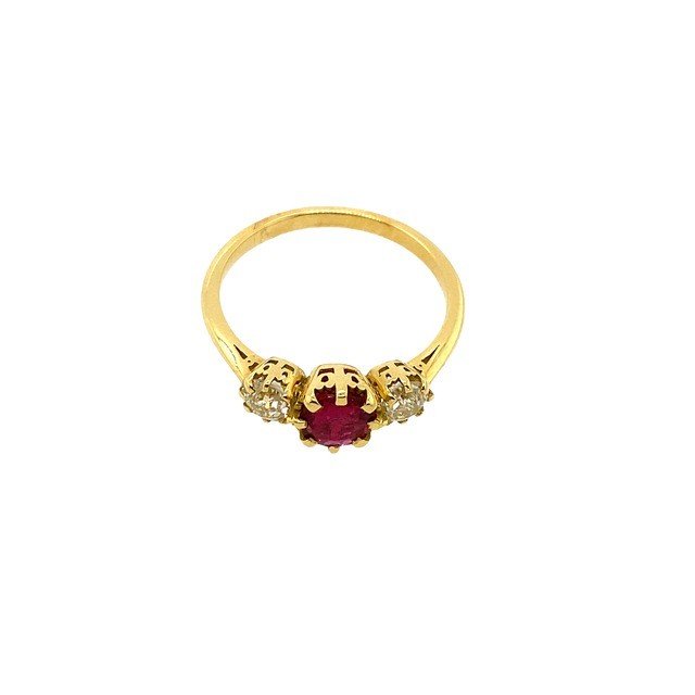 Premium Quality 18k Yellow Gold Ring, 0.75ct Ruby & Victorian Cut Diamond -photo-2