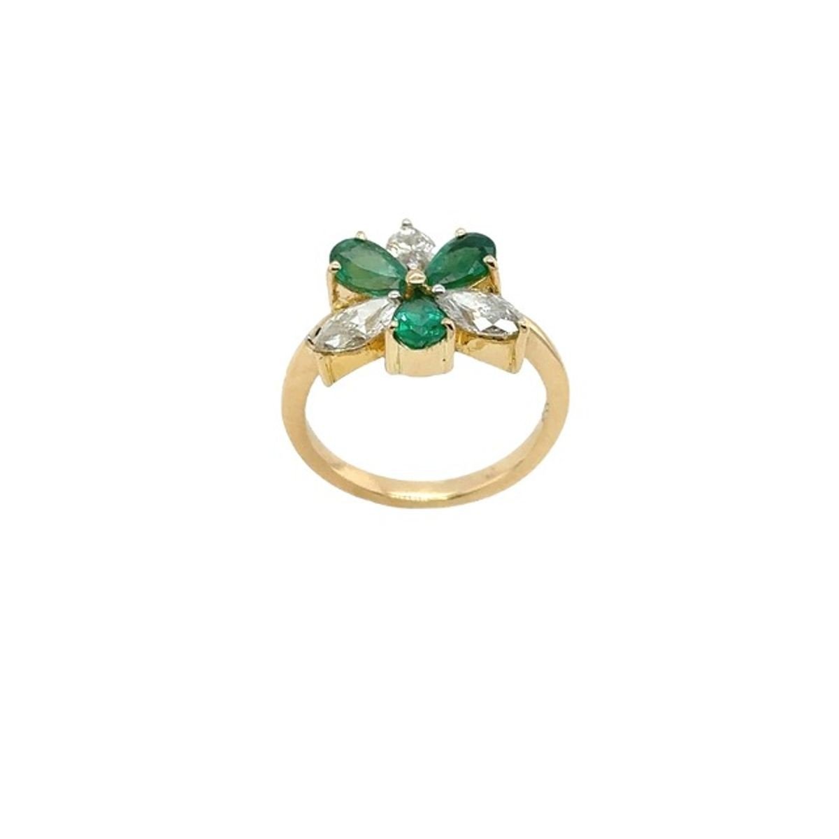 6 Stone Ring In 18k Yellow Gold With 3 Marquise Diamonds And 3 Pear Shaped Emeralds-photo-2