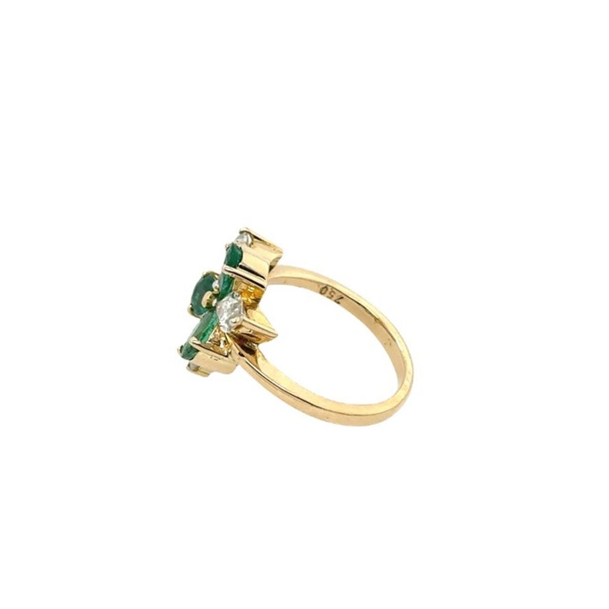 6 Stone Ring In 18k Yellow Gold With 3 Marquise Diamonds And 3 Pear Shaped Emeralds-photo-5