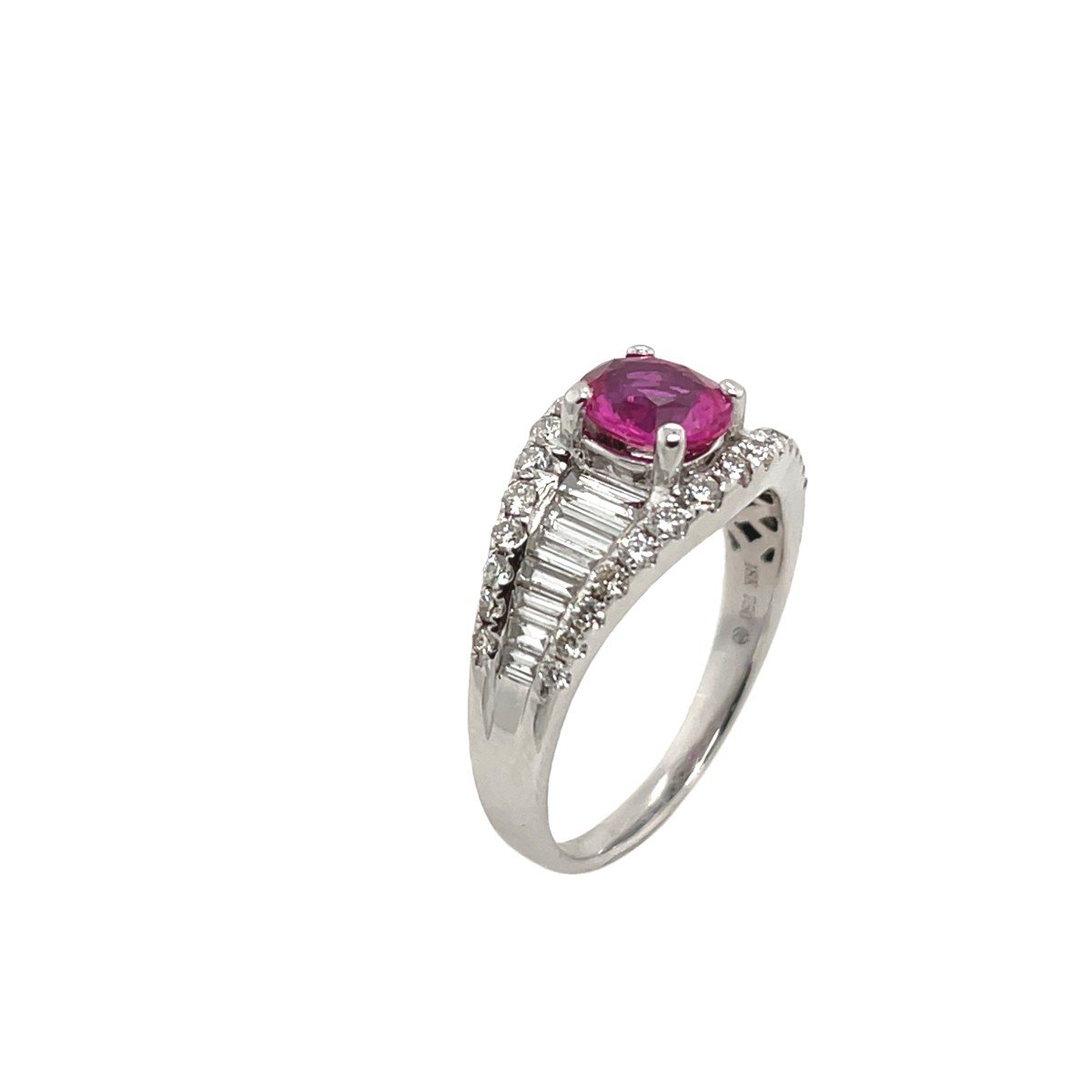 Bague Tourmaline Rose Et Diamant Sertie D’or Blanc 18 Carats-photo-2