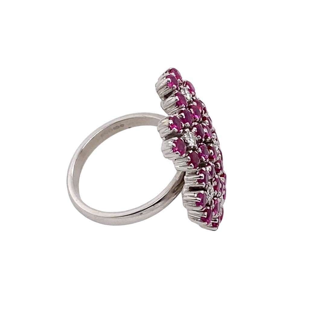 Ruby And Diamond Snowflake Motif Ring, Set With 7 Round Diamonds And 42 Rubies-photo-2