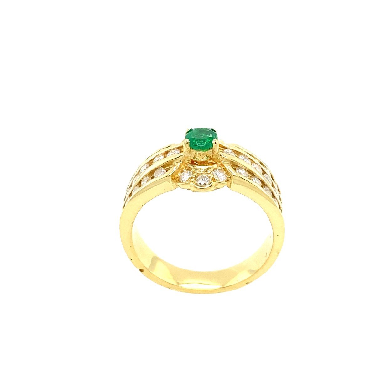  18k Yellow Gold Emerald Ring Set With 0.40 Ct Natural Round Diamonds-photo-2