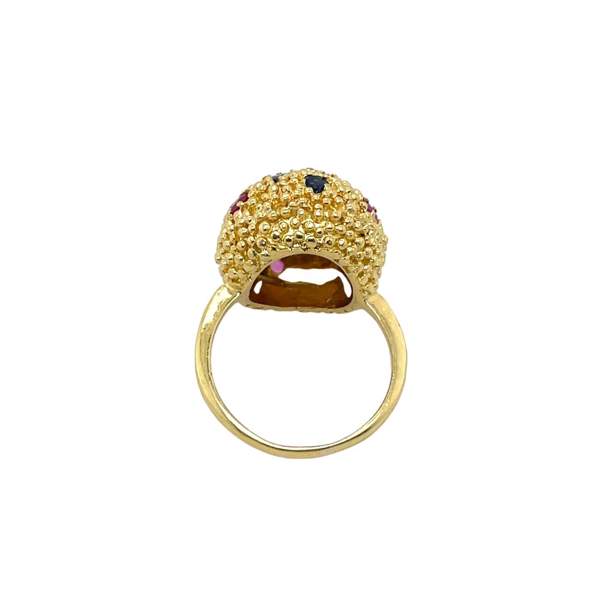 Vintage Ball Ring In 18k Yellow Gold, Set With Natural Rubies And Sapphires-photo-2