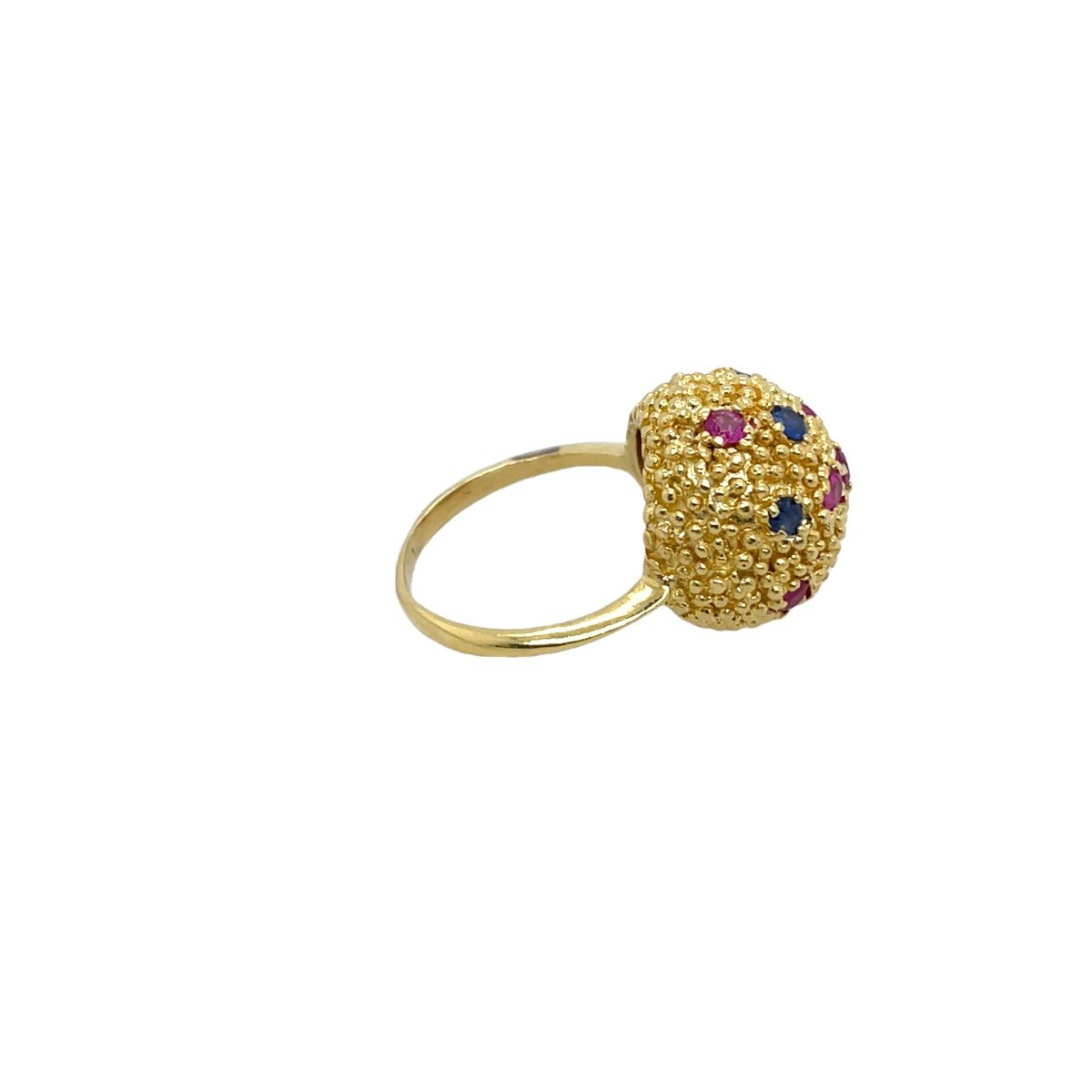 Vintage Ball Ring In 18k Yellow Gold, Set With Natural Rubies And Sapphires-photo-1