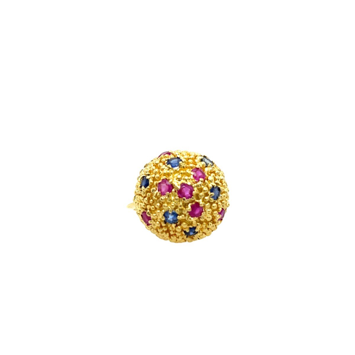 Vintage Ball Ring In 18k Yellow Gold, Set With Natural Rubies And Sapphires