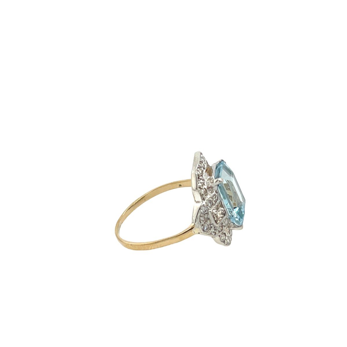 Aquamarine & Diamond Ring Set In 14k Yellow Gold And Silver-photo-2