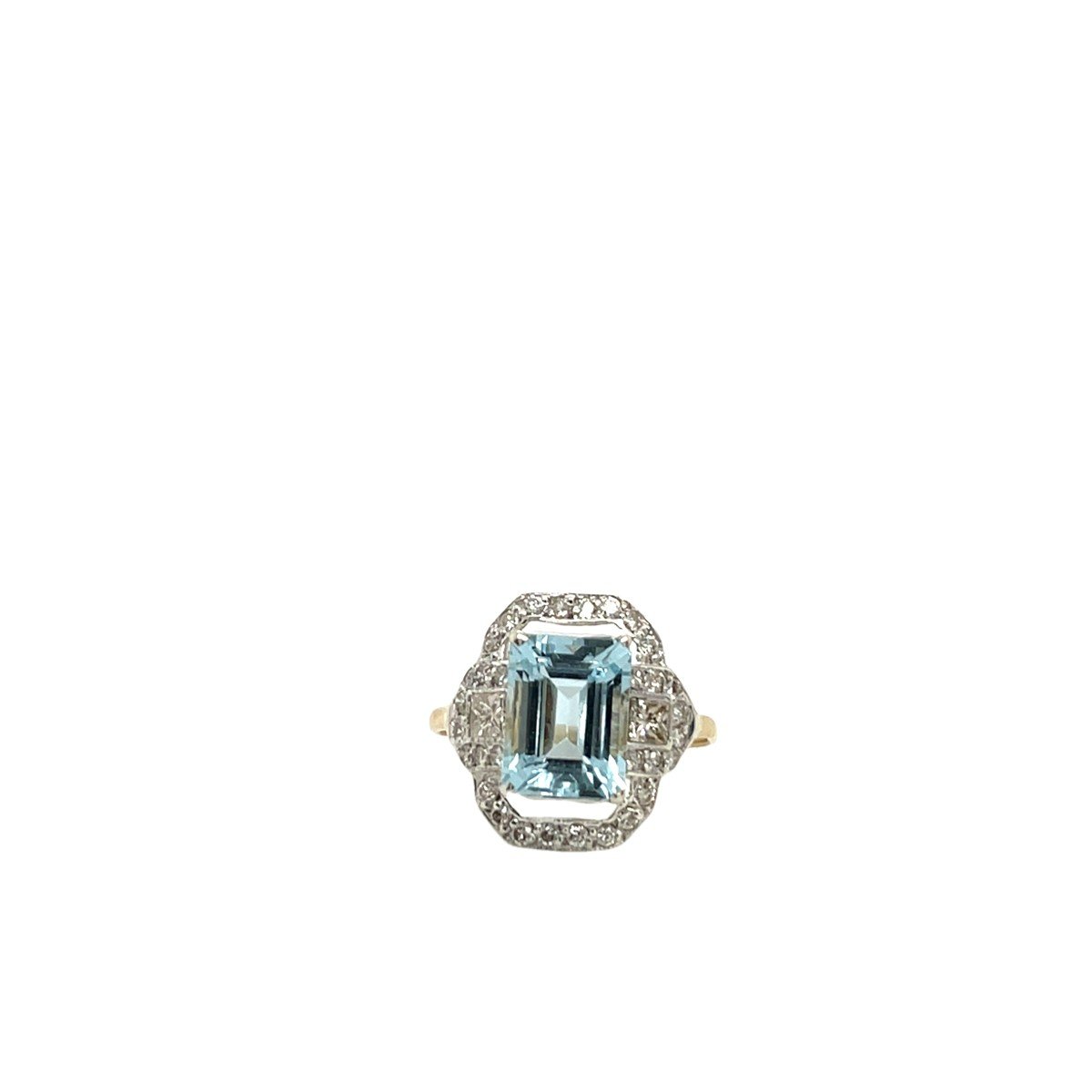 Aquamarine & Diamond Ring Set In 14k Yellow Gold And Silver-photo-1