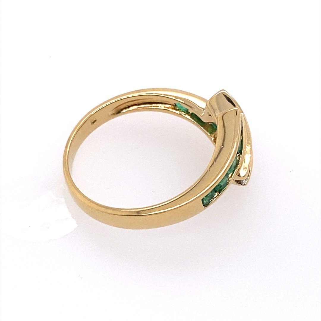 3 Row Ring Set With Emerald And Diamonds, In 18k Yellow Gold-photo-5