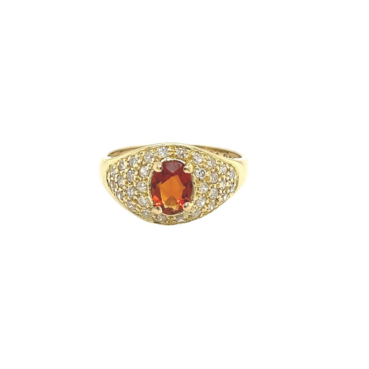 Bague Citrine Ovale Sertie De Diamants H/si1 De 0,35 Ct En Or Jaune 18 Carats