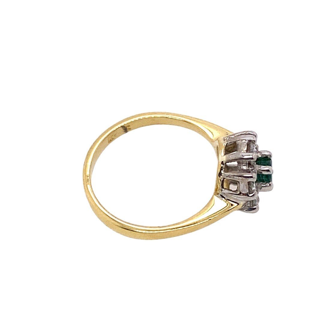 18k Yellow And White Gold Emerald + Diamond Ring, Set With 0.30 Ct Diamonds-photo-3