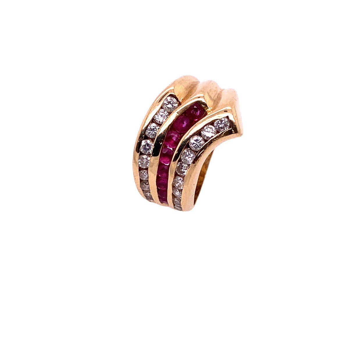 14k Gold Ruby & Diamond 3 Row Channel Set Dress Ring, 0.50ct Diamonds-photo-2