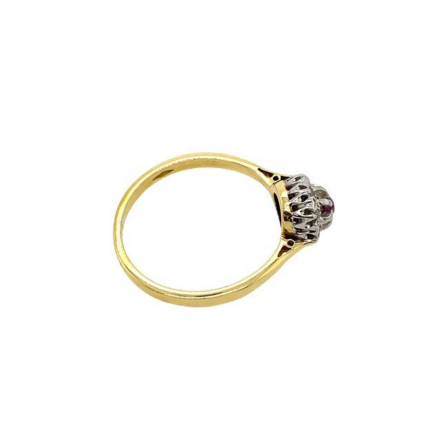 Bague Vintage En Or Blanc Et Jaune 18 Carats 0,10 Ct En Rubis Et 0,06 Ct En Diamant-photo-1