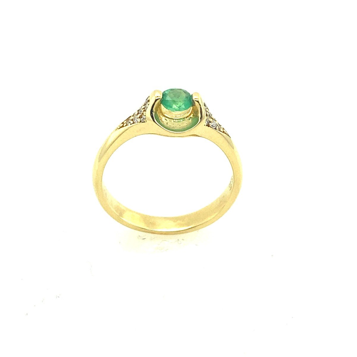 14ct Yellow Gold Emerald & Diamond Ring Set With 8 Diamonds On Each Side-photo-2