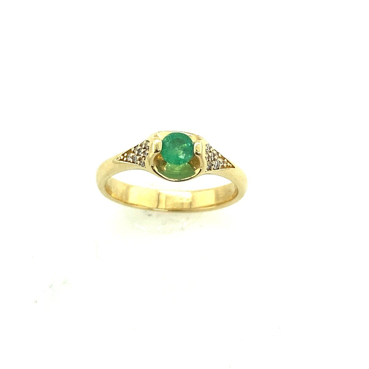 14ct Yellow Gold Emerald & Diamond Ring Set With 8 Diamonds On Each Side-photo-3