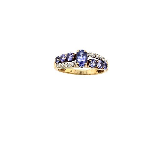 Tanzanite And Diamond Cross Ring, Set In Yellow Gold-photo-2