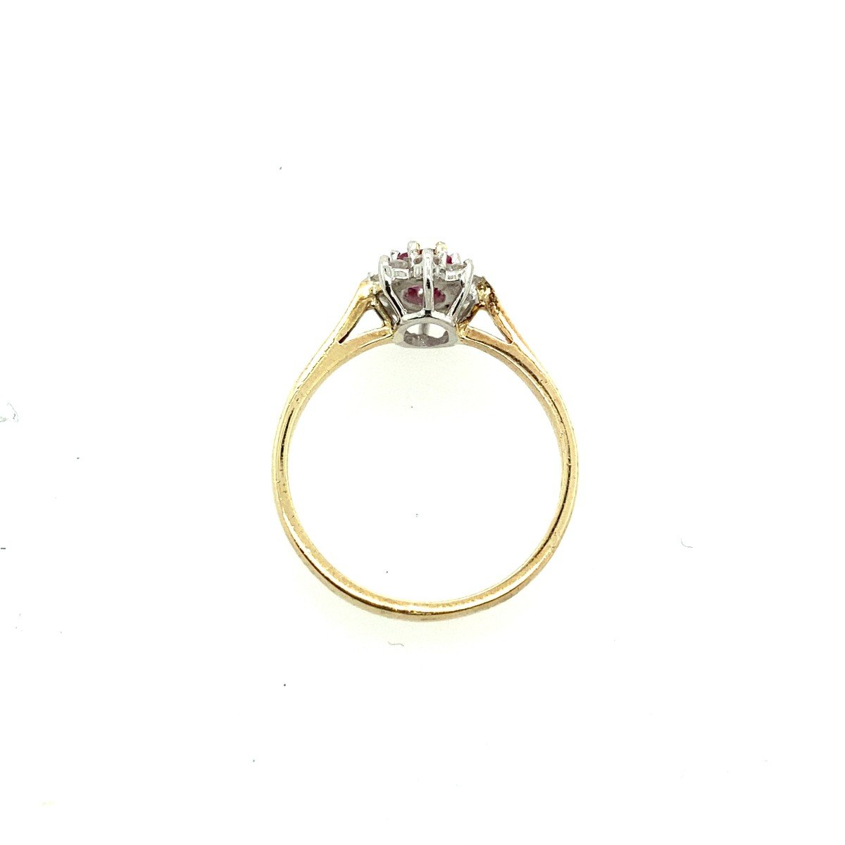 Bague En Or Jaune 9 Carats Avec Rubis Ovale Entouré De 8 Diamants Ronds-photo-2