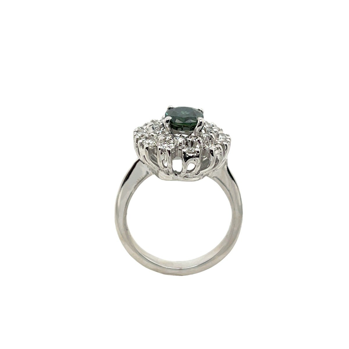 Bague Grappe De Saphirs Verts Et Diamants De 1,35 Ct, Sertie En Or Blanc 18 Carats-photo-2