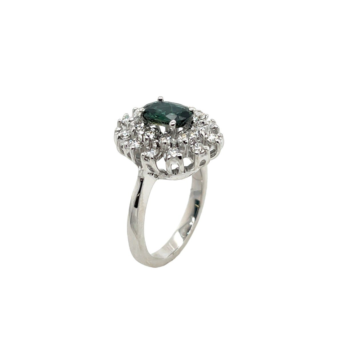 Bague Grappe De Saphirs Verts Et Diamants De 1,35 Ct, Sertie En Or Blanc 18 Carats-photo-2