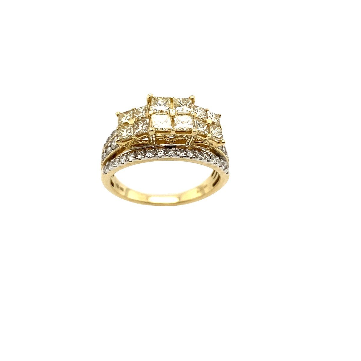 Bague Trilogie En Or Jaune Naturel Diamant Jaune Naturel Taille Princesse-photo-1