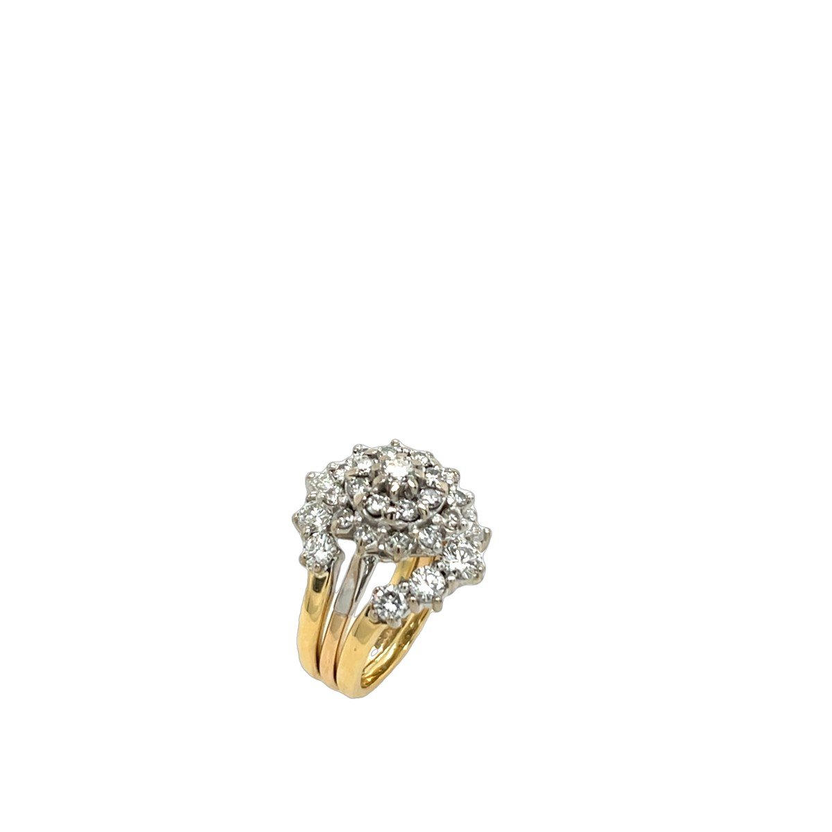 Bague Grappe De Diamants Sertie En Or Jaune Et Blanc 18 Carats-photo-2