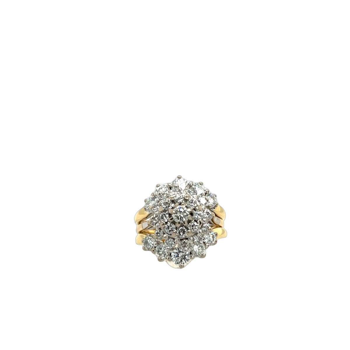 Bague Grappe De Diamants Sertie En Or Jaune Et Blanc 18 Carats