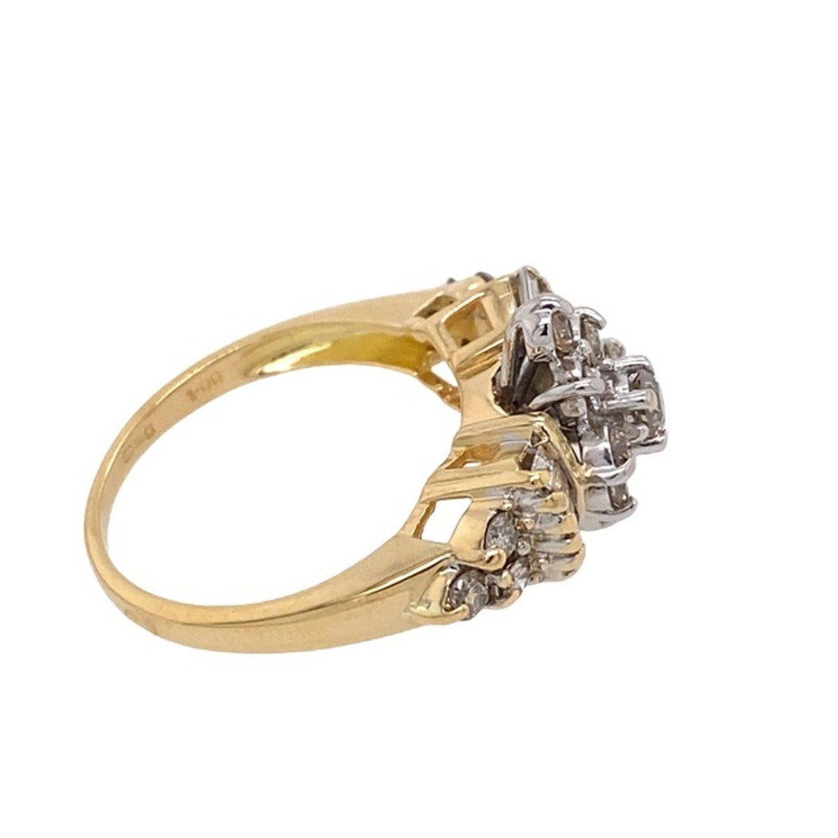 18k Yellow And White Gold Ring, With 1.0 Ct Natural Baguette + Round Diamonds-photo-2