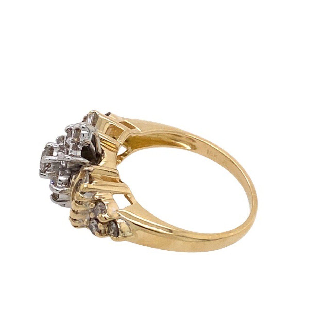 18k Yellow And White Gold Ring, With 1.0 Ct Natural Baguette + Round Diamonds-photo-3