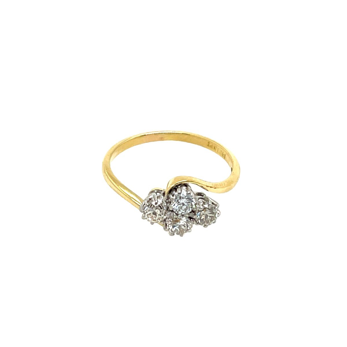 Bague Vintage En Or Jaune Et Blanc 18 Carats Avec Diamants 4 Pierres, Diamants Naturels De 0,60