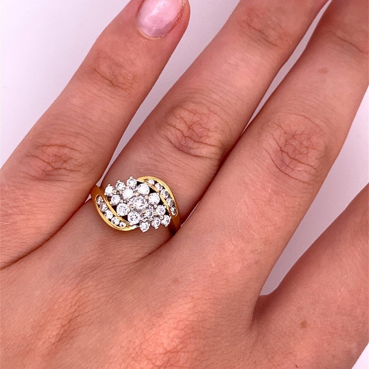 18k Yellow+white Gold Cluster Ring Set With 0.70 Ct G/si Diamonds-photo-1