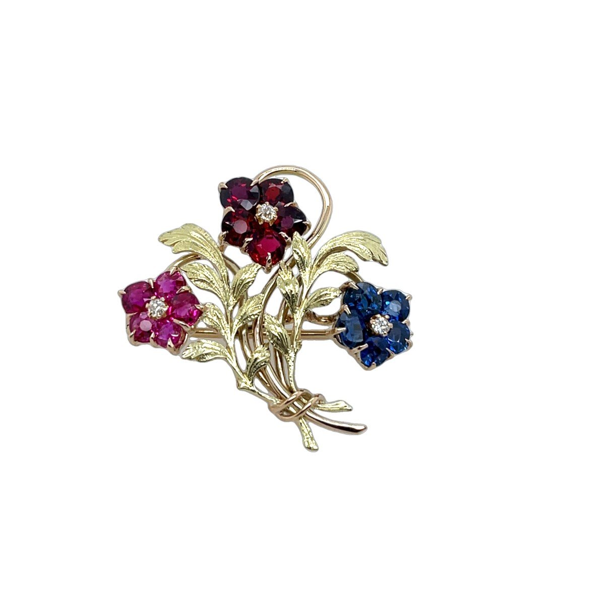 Broche Vintage, Sertie De Saphirs, De Diamants Et De Rubis