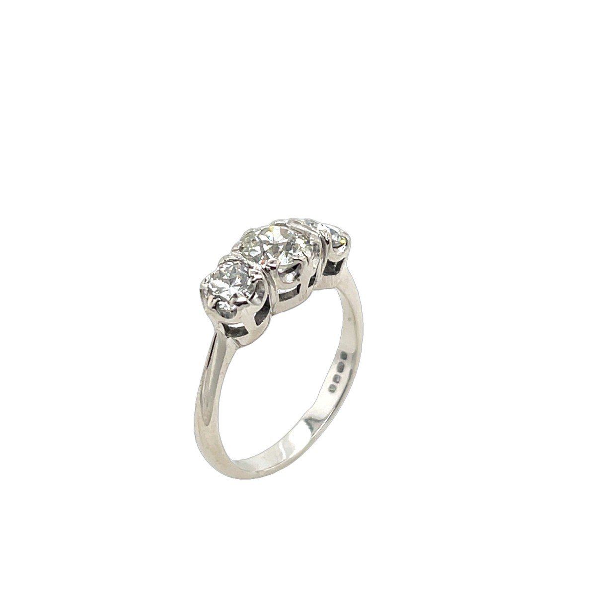 Bague En Or Blanc 18 Carats Avec 3 Pierres Et Diamants, Sertie D’un Diamant Rond De 1,40 Ct-photo-3