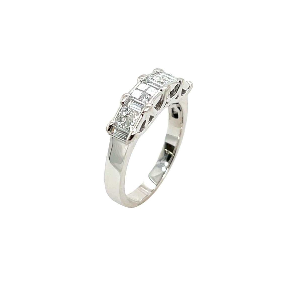 Bague Vintage En Or Blanc 18 Carats Et Diamants Princesse Et Baguette De 0,90 Ct-photo-1