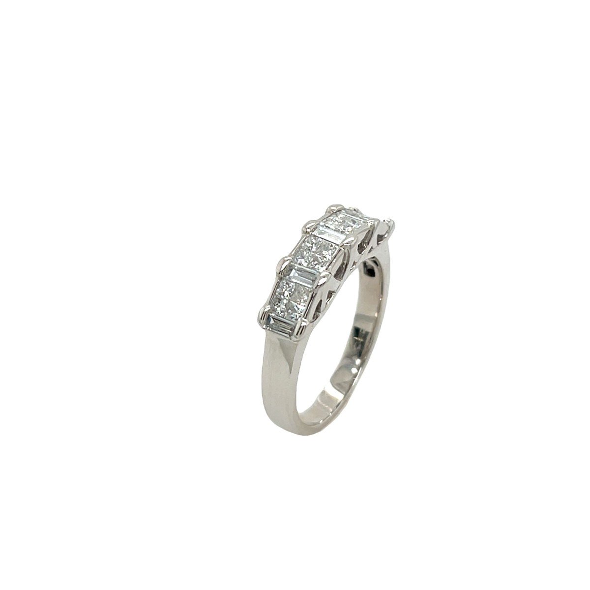 Bague Vintage En Or Blanc 18 Carats Et Diamants Princesse Et Baguette De 0,90 Ct-photo-3